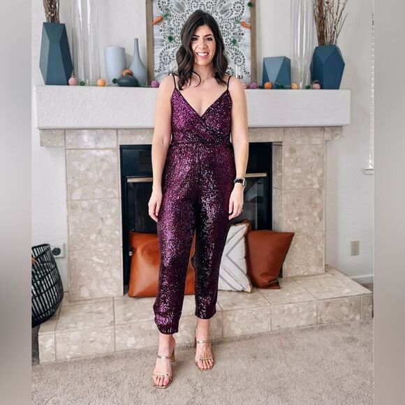 Express sparkly purple sequin jumpsuit - Picture 4 of 11